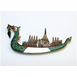 Siam Sterling Enamel Dragon Boat Brooch