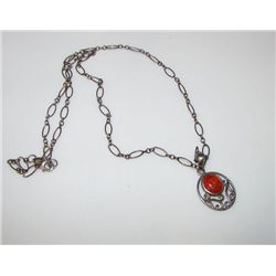 Coral Sterling Silver 925 Pendant Necklace