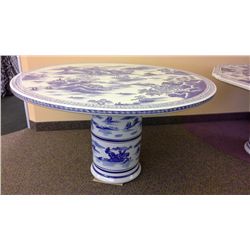 Hand Crafted Chinese Porcelain Pedestal  Dinette Table and 6 Matching Porcelain  Stools.  (Table is 