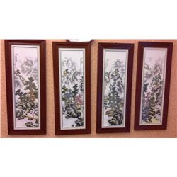 Set of 4 Framed Chinese Porcelain Panels  (Each Panel is 14" X 35.5")