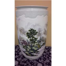 Hand Crafted Chinese Porcelain Scenic Vase  (18.5" high)