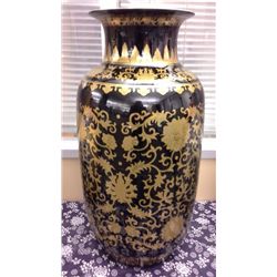Hand Crafted Chinese Porcelain Black/Gold  Vase (24" high)