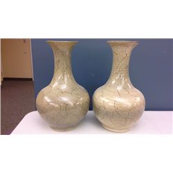 Pair Hand Crafted Chinese Porcelain Modern  Vases (14" high)