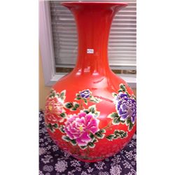Hand Crafted Chinese Porcelain Red Floral  Vase (21.5" high)