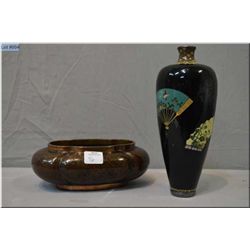 Two pieces of vintage cloisonn‚ including signed vase and an open dish