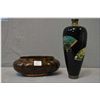 Image 1 : Two pieces of vintage cloisonn‚ including signed vase and an open dish