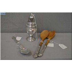 Three pieces of Birks sterling including salad servers, serving spoon and a British hallmarked sterl