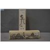 Image 1 : A pair of vintage scrimshaw boxes including sailing motif and figural, each 6" in length