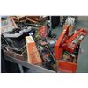 Image 1 : A basket of tools including belt sander, drill, jigsaw, soldering gun etc. and a metal tool box of d