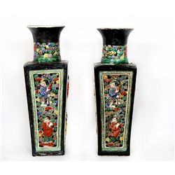 Chinese, Man with Cane and Man with Sword, Pair of Porcelain Vases