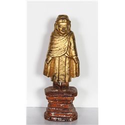 Chinese Religious Figure Gold Painted Carved Wood Sculpture