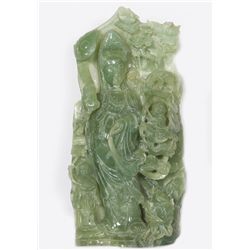 Thai Woman and Two Children, Jade Sculpture, (Nephrite)