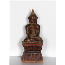 Thai Buddha, Hand-Carved and Painted Wood Sculpture