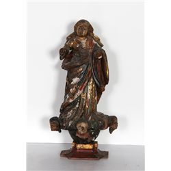 Religious Figure I, Hand-Carved and Painted Wood Sculpture