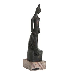 Ruth Gutman, Praying Woman, Bronze with Black Patina on a Marble Base