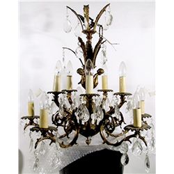 Cherub Chandelier, Bronze with hanging crystal