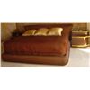 Image 1 : Brown and Gold Upholstered King Size Bed Frame and Two Side Tables