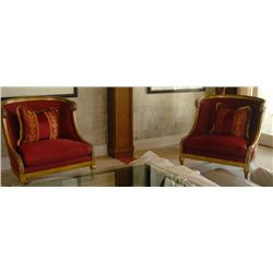 Pair of Red Luxury Satin Chairs Louis XVI Style with Pillows