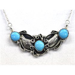 Navajo Sterling Bisbee Blue Turquoise Necklace