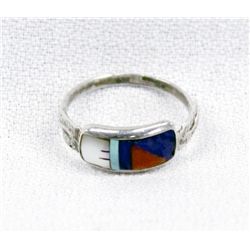 Zuni Sterling Channel Inlay Ring - Haloo, Size 8.5