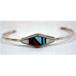 Zuni Bracelet Sterling & Inlays, Signed ''FA''