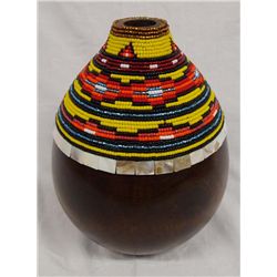 Stunning Beaded Wood Olla by Kathy Kills Thunder