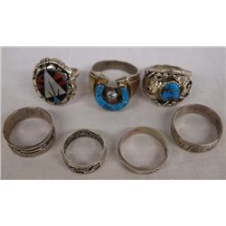 7 Sterling Rings, Mostly Native American