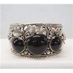 Navajo Sterling Onyx Cuff Bracelet by Annie Chapo