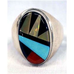 Zuni Sterling Stone to Stone Inlay Ring, Size 10.5
