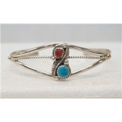 Navajo Sterling Silver Turquoise Coral Bracelet