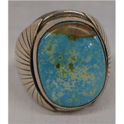 Navajo Silver Turquoise Ring by A. Largo, Size 13