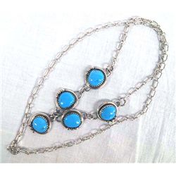 Navajo Silver Bisbee Turquoise Necklace by R Dawes