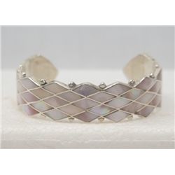 Zuni Silver Mother of Pearl Bracelet by S. Wallace