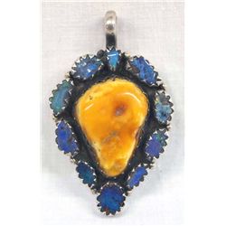 Natural Butterscotch Amber/Opals Sterling Pendant