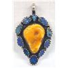 Image 1 : Natural Butterscotch Amber/Opals Sterling Pendant