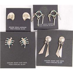 4 Pairs Zuni and Navajo Sterling Earrings