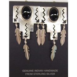 Navajo Sterling Onyx Clip-On Earrings