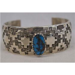 Stunning Navajo Silver Turquoise Bracelet by Roan