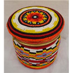 Beaded Lidded Wood Jar by Kathy Kills Thunder