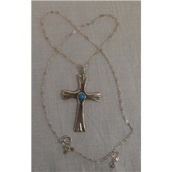 Navajo Silver Turquoise Cross Pendant Necklace