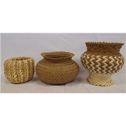 Tohono O'odham Basket and 2 Tarahumara Baskets