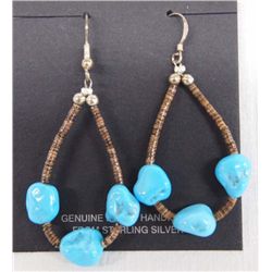 Navajo Turquoise Nugget and Heishi Bead Earrings