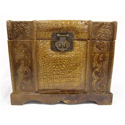 Small Handled & Embossed Leather Covered Chest