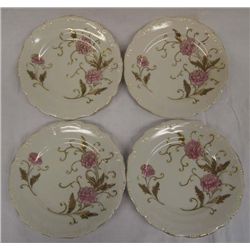 Meissen Style 4 Luncheon Plates, Gold & Pink