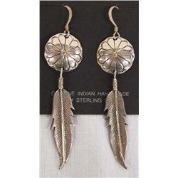 Navajo Sterling Feather Dangle Earrings - Becenti