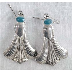 Navajo Sterling Turquoise Lotus Flower Earrings