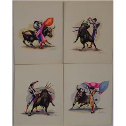 4 Original Bull Fighting Paintings by Tovar