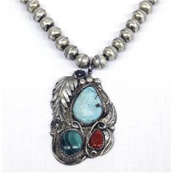 Vintage Navajo Sterling Bead Turquoise Necklace