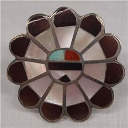Zuni Sterling Channel Inlay Sun God Ring, Sz 10.5