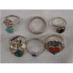 6 Pr Southwestern Sterling Silver Rings